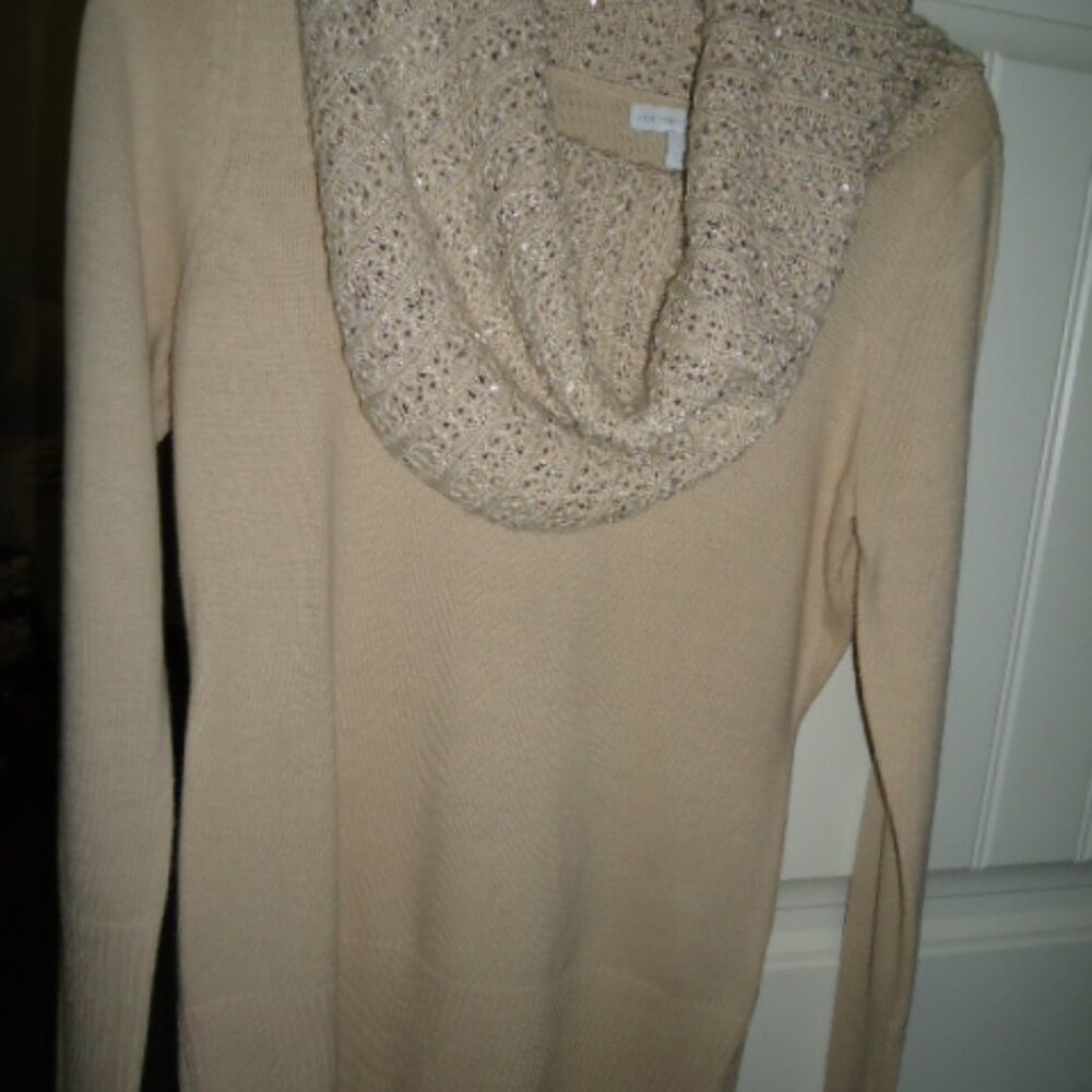 Cowl neck sequin NYC tan sweater